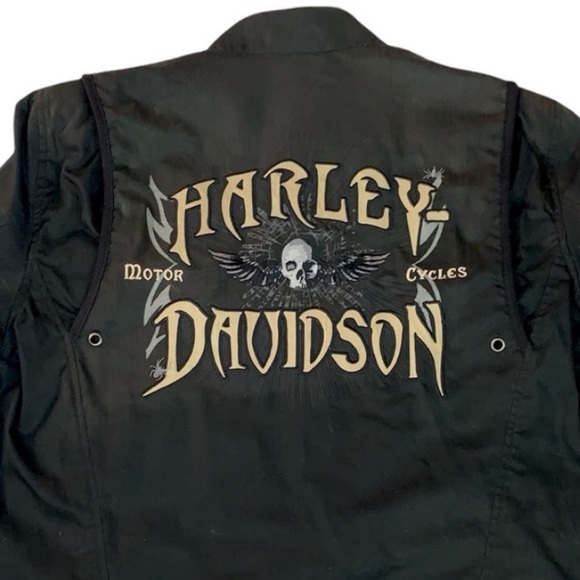 Harley Davidson size L black soft shell riding jacket black skull & wings logo - Picture 12 of 16